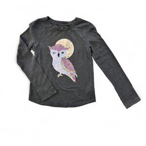 Gap Long Gray Tee Shirt with Sequin Owl Decor
